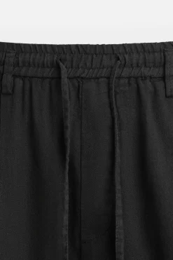 ZARA Calças^CALÇAS ALGODÃO - LINHO PREGAS Preto