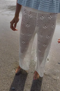 ZARA Calças^CALÇAS AMPLAS CROCHÉ Branco