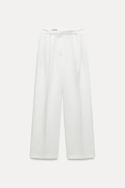 ZARA Calças^CALÇAS AMPLAS DE CINTURA SUBIDA Branco-marfim