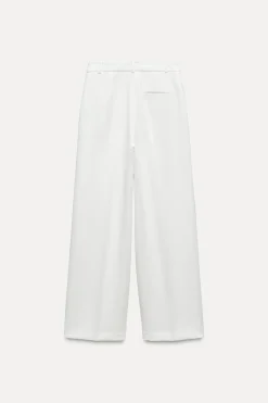 ZARA Calças^CALÇAS AMPLAS DE CINTURA SUBIDA Branco-marfim