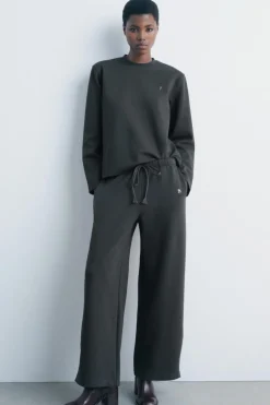 ZARA Calças|Sweatshirts / Joggers^CALÇAS AMPLAS DE FELPA Cinzento-escuro