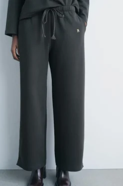 ZARA Calças|Sweatshirts / Joggers^CALÇAS AMPLAS DE FELPA Cinzento-escuro