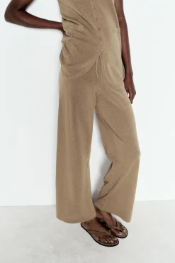 ZARA Calças^CALÇAS AMPLAS DE MALHA Vison-vigoré