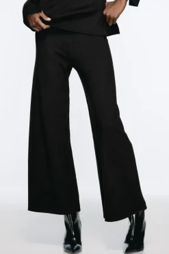ZARA Calças^CALÇAS AMPLAS DE MALHA Preto