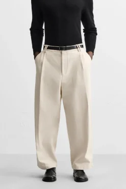 ZARA Calças^CALÇAS BALLOON FIT Cru