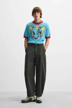 ZARA Calças^CALÇAS BALÃO FIT OVERDYED X HARRY LAMBERT Castanho-escuro