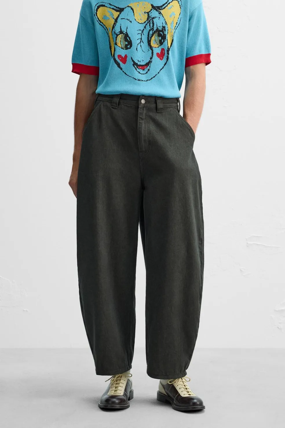 ZARA Calças^CALÇAS BALÃO FIT OVERDYED X HARRY LAMBERT Castanho-escuro