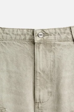 ZARA Calças^CALÇAS BOLSOS CARPINTARIA LAVADAS Pedra