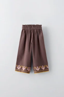 CALÇAS BORDADO FLORES-ZARA Store