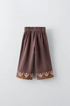CALÇAS BORDADO FLORES-ZARA Store