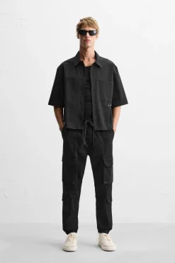 ZARA Calças|Cargo^CALÇAS CARGO BOLSOS Preto