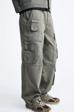ZARA Calças^CALÇAS CARGO COM BOLSOS Cinzento-pérola