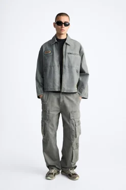 ZARA Calças^CALÇAS CARGO COM BOLSOS Cinzento-pérola
