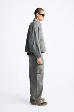 ZARA Calças^CALÇAS CARGO COM BOLSOS Cinzento-pérola