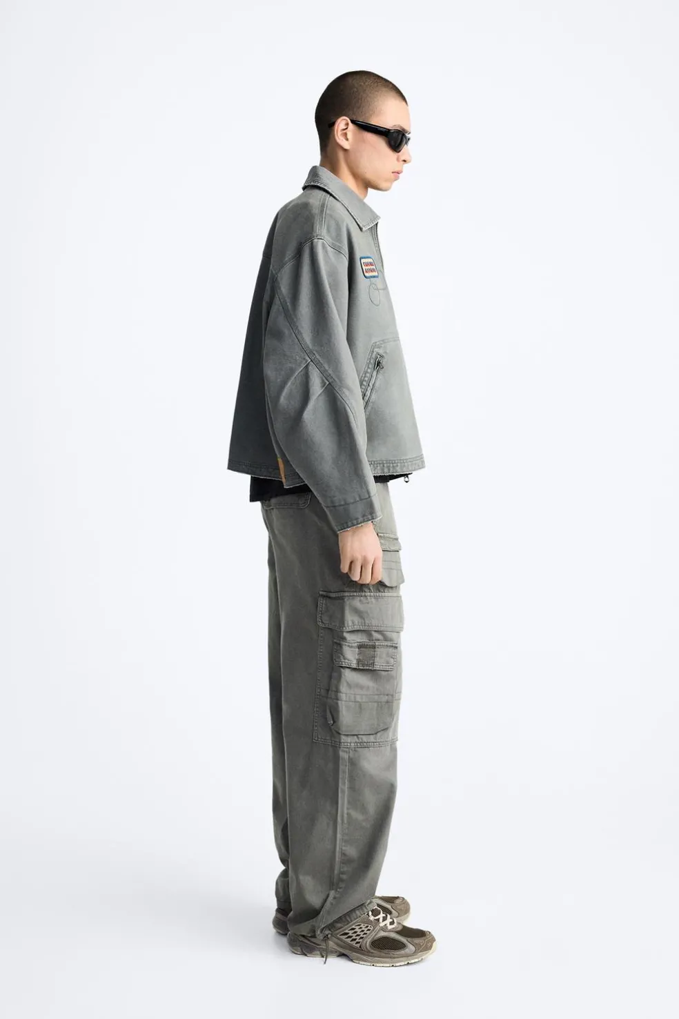 ZARA Calças^CALÇAS CARGO COM BOLSOS Cinzento-pérola