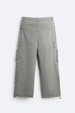 ZARA Calças^CALÇAS CARGO COM BOLSOS Cinzento-pérola