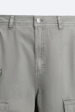 ZARA Calças^CALÇAS CARGO COM BOLSOS Cinzento-pérola