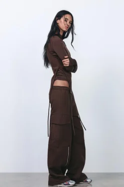 ZARA Calças|Sweatshirts / Joggers^CALÇAS CARGO COM EFEITO LAVADO E FECHOS DE CORRER Castanho