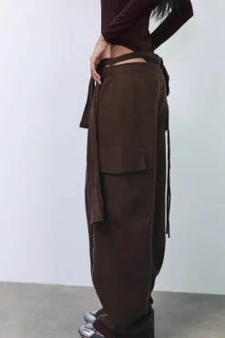 ZARA Calças|Sweatshirts / Joggers^CALÇAS CARGO COM EFEITO LAVADO E FECHOS DE CORRER Castanho