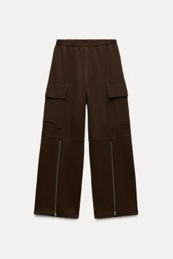 ZARA Calças|Sweatshirts / Joggers^CALÇAS CARGO COM EFEITO LAVADO E FECHOS DE CORRER Castanho