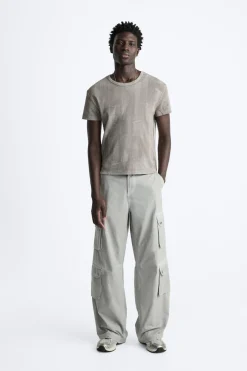 ZARA Calças^CALÇAS CARGO OVERDYED Cinzento-antracito