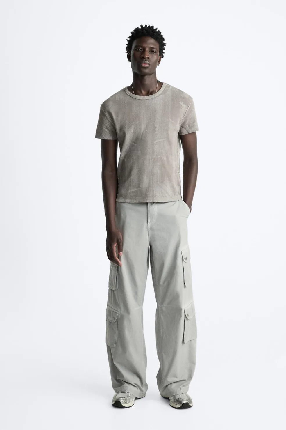 ZARA Calças^CALÇAS CARGO OVERDYED Cinzento-antracito
