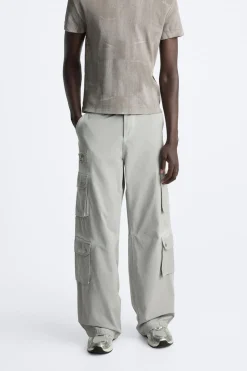 ZARA Calças^CALÇAS CARGO OVERDYED Cinzento-antracito