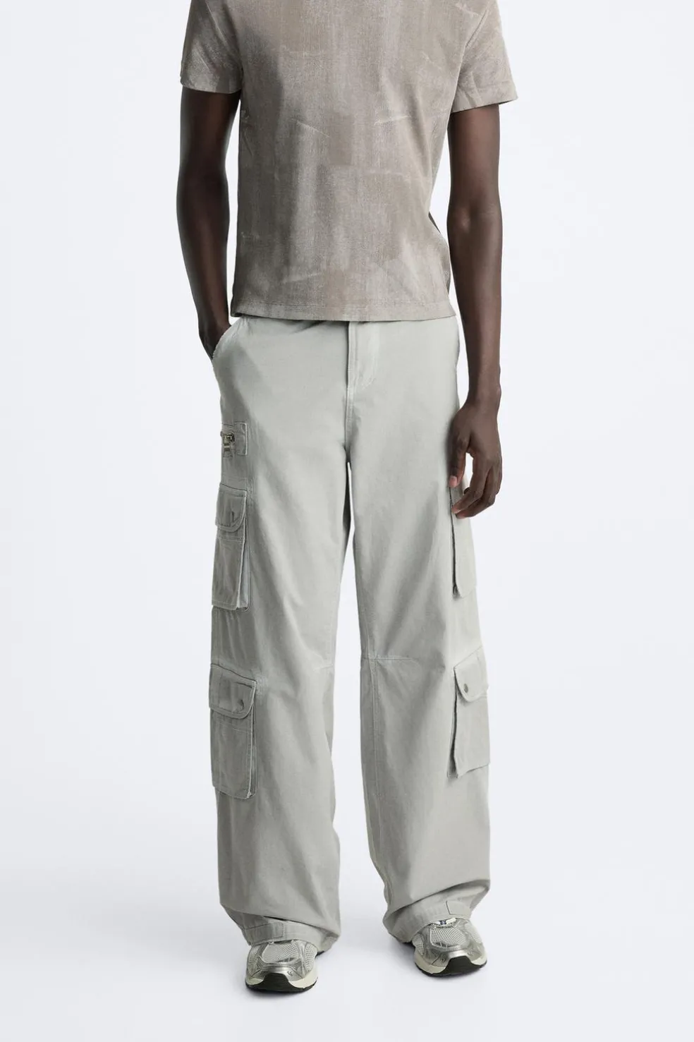 ZARA Calças^CALÇAS CARGO OVERDYED Cinzento-antracito