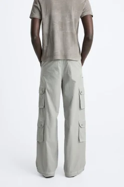 ZARA Calças^CALÇAS CARGO OVERDYED Cinzento-antracito