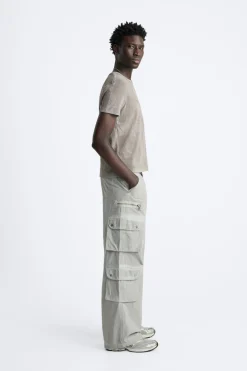 ZARA Calças^CALÇAS CARGO OVERDYED Cinzento-antracito