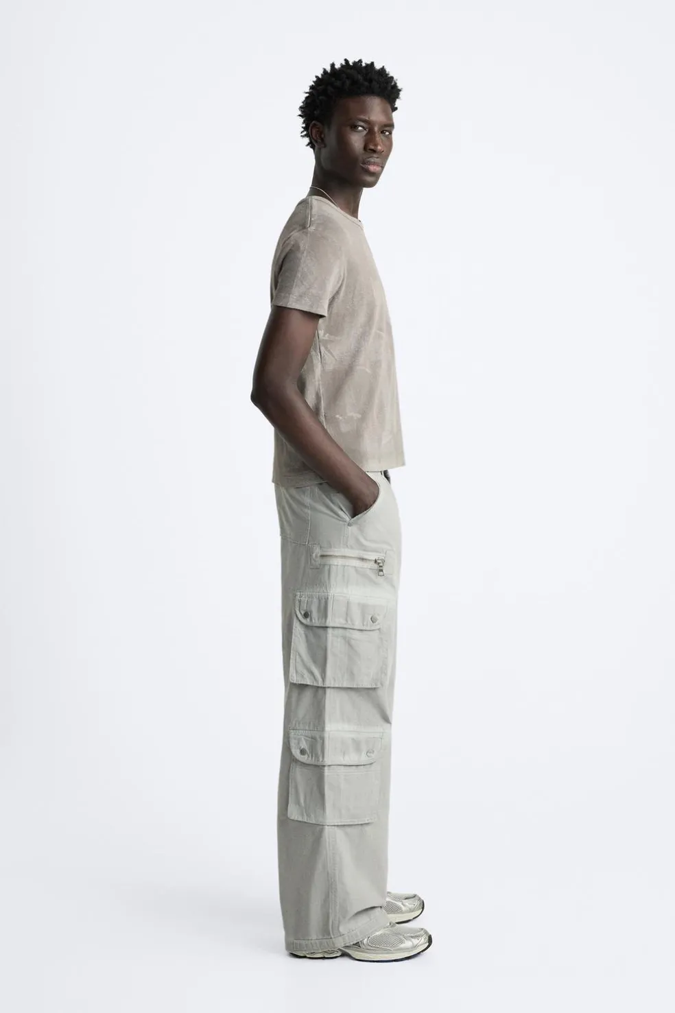 ZARA Calças^CALÇAS CARGO OVERDYED Cinzento-antracito