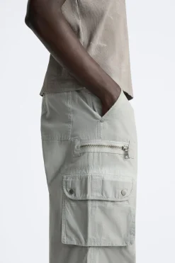 ZARA Calças^CALÇAS CARGO OVERDYED Cinzento-antracito
