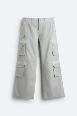 ZARA Calças^CALÇAS CARGO OVERDYED Cinzento-antracito