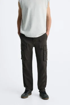 ZARA Calças|Cargo^CALÇAS CARGO RELAXED FIT Cinzento-escuro
