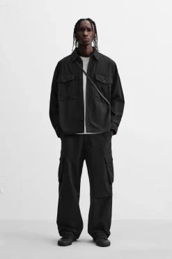 ZARA Calças|Cargo^CALÇAS CARGO RELAXED FIT Preto