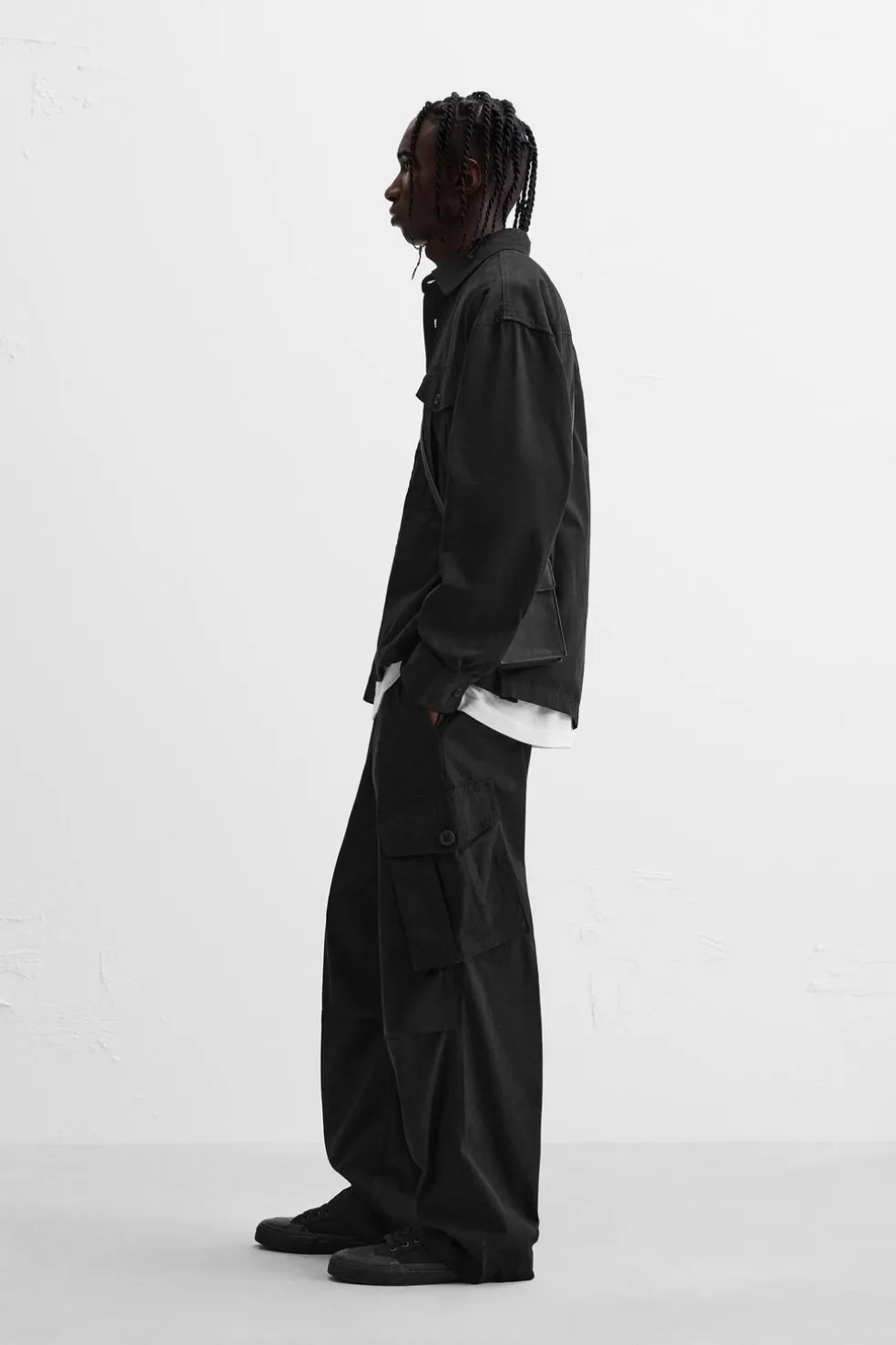 ZARA Calças|Cargo^CALÇAS CARGO RELAXED FIT Preto