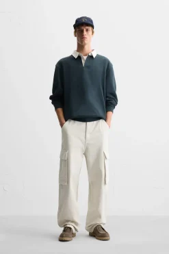 ZARA Calças|Cargo^CALÇAS CARGO RELAXED FIT Cru
