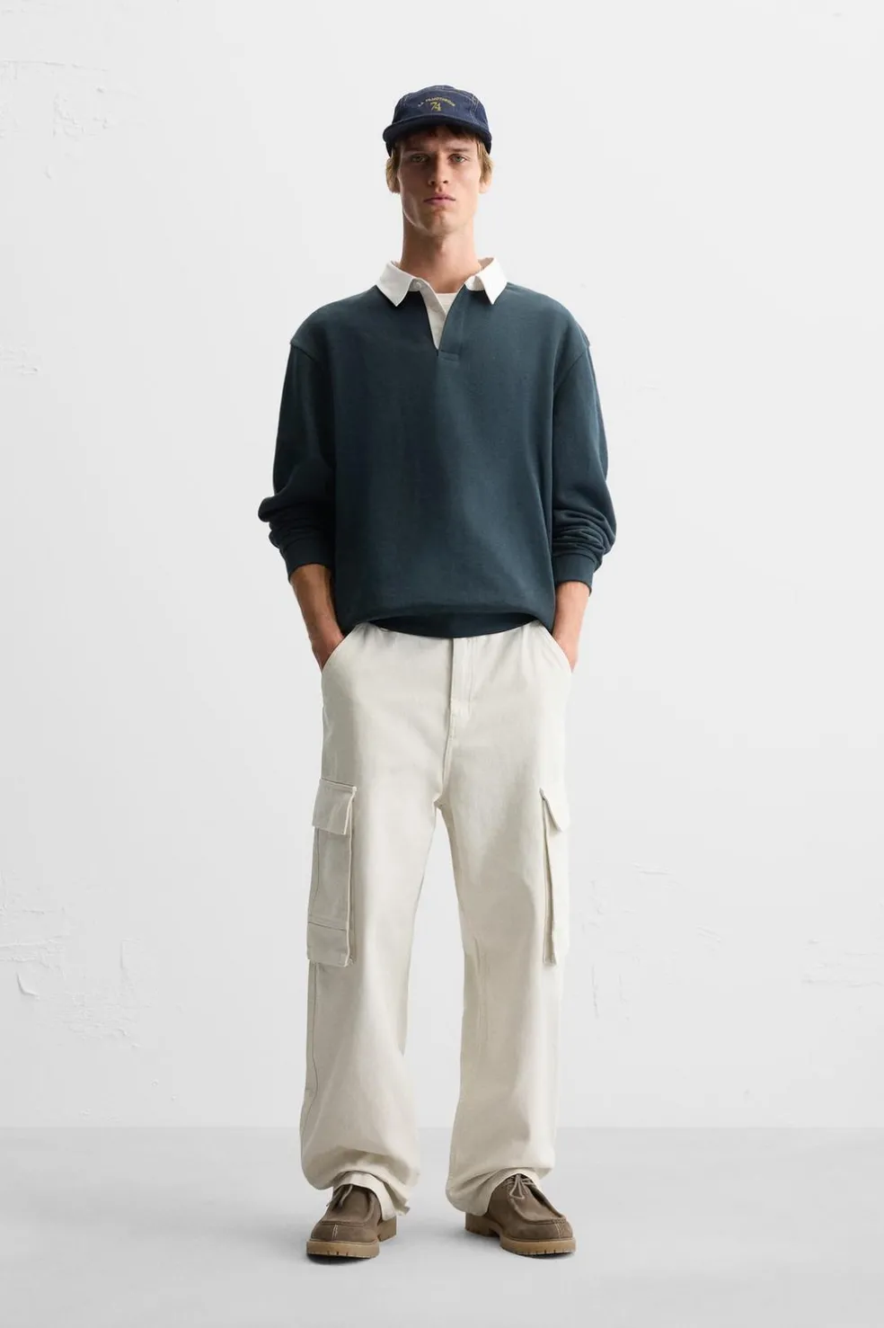 ZARA Calças|Cargo^CALÇAS CARGO RELAXED FIT Cru