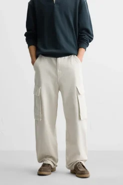 ZARA Calças|Cargo^CALÇAS CARGO RELAXED FIT Cru