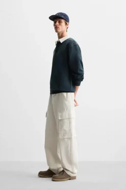 ZARA Calças|Cargo^CALÇAS CARGO RELAXED FIT Cru