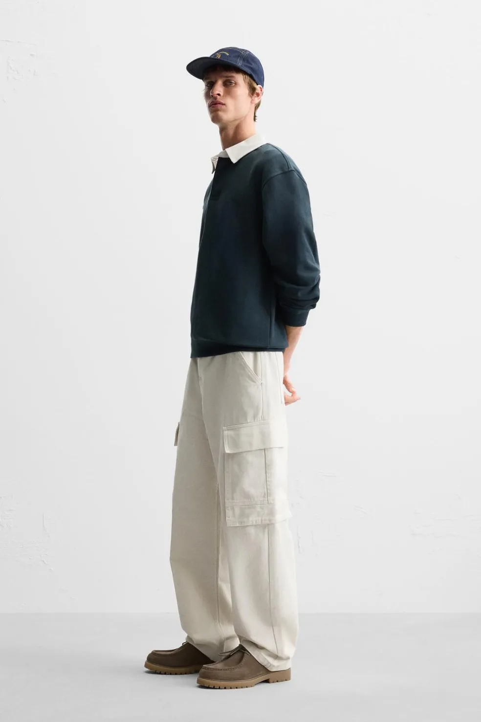 ZARA Calças|Cargo^CALÇAS CARGO RELAXED FIT Cru