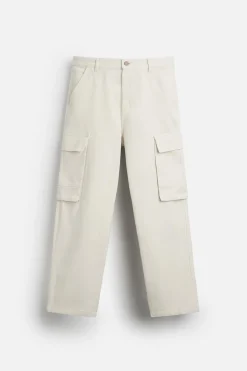 ZARA Calças|Cargo^CALÇAS CARGO RELAXED FIT Cru