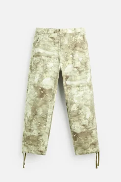 ZARA Calças^CALÇAS CARPINTERO COM ESTAMPADO ABSTRATO Caqui-claro