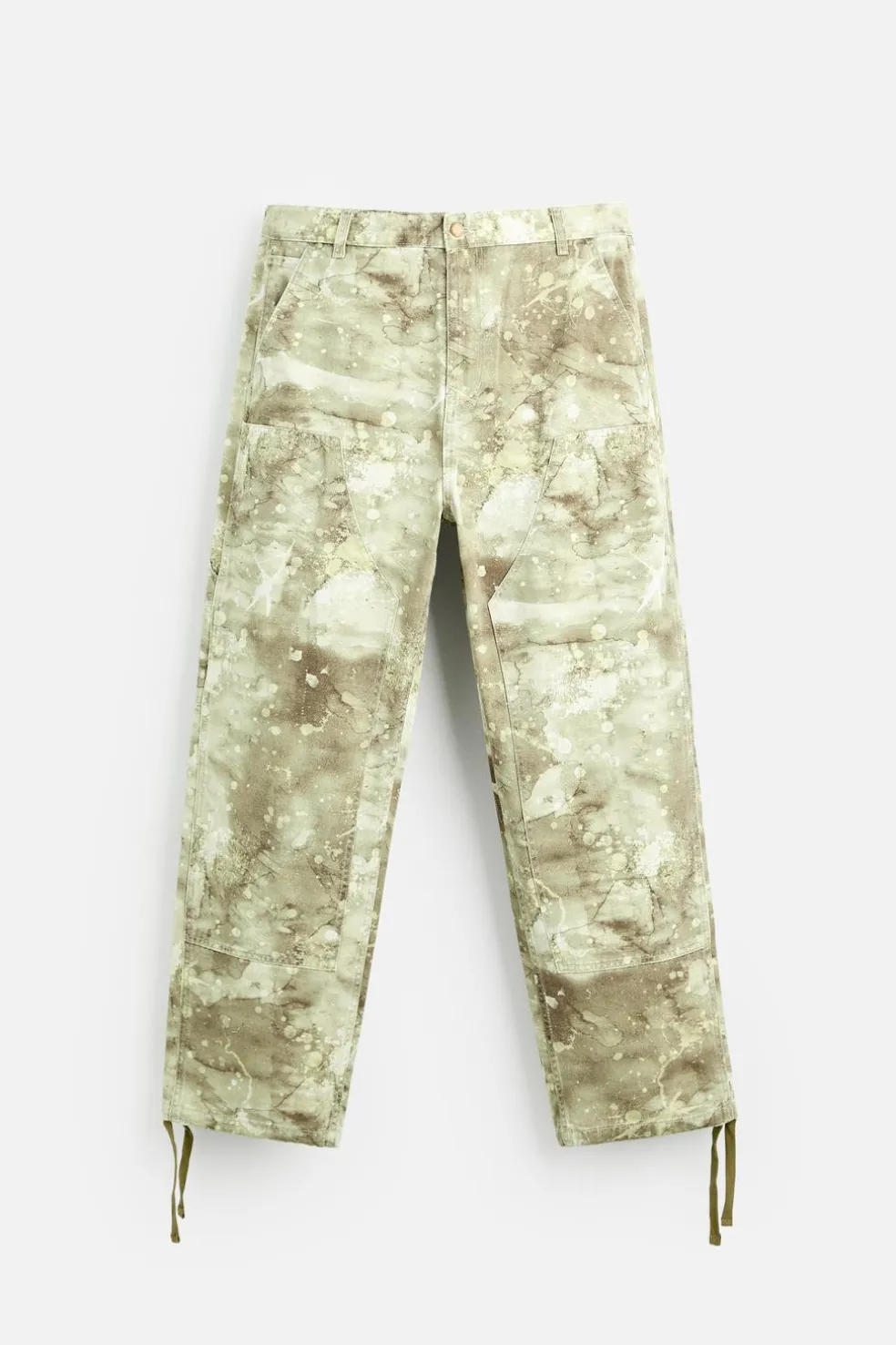 ZARA Calças^CALÇAS CARPINTERO COM ESTAMPADO ABSTRATO Caqui-claro