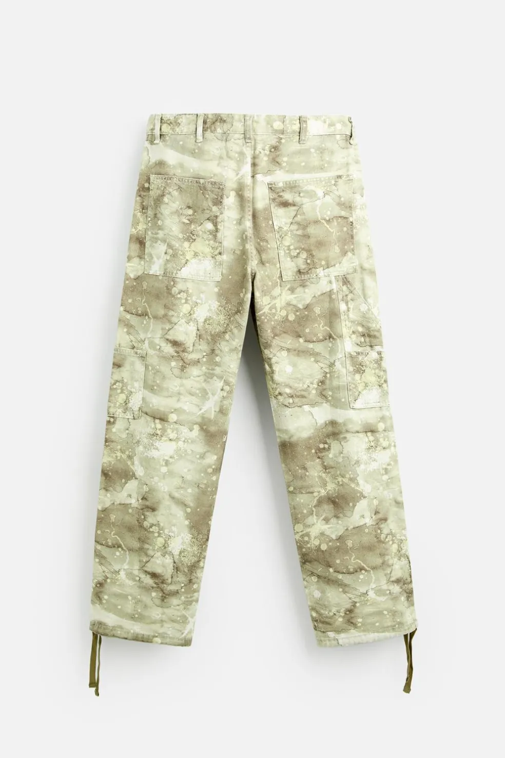 ZARA Calças^CALÇAS CARPINTERO COM ESTAMPADO ABSTRATO Caqui-claro