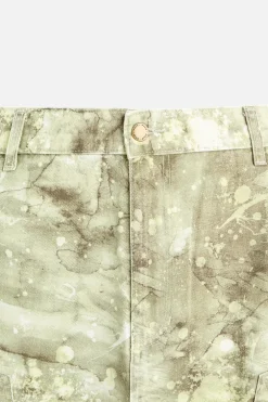 ZARA Calças^CALÇAS CARPINTERO COM ESTAMPADO ABSTRATO Caqui-claro