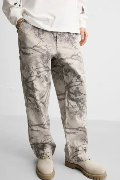 ZARA Calças^CALÇAS CARPINTERO COM ESTAMPADO Cinzento