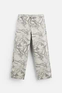 ZARA Calças^CALÇAS CARPINTERO COM ESTAMPADO Cinzento