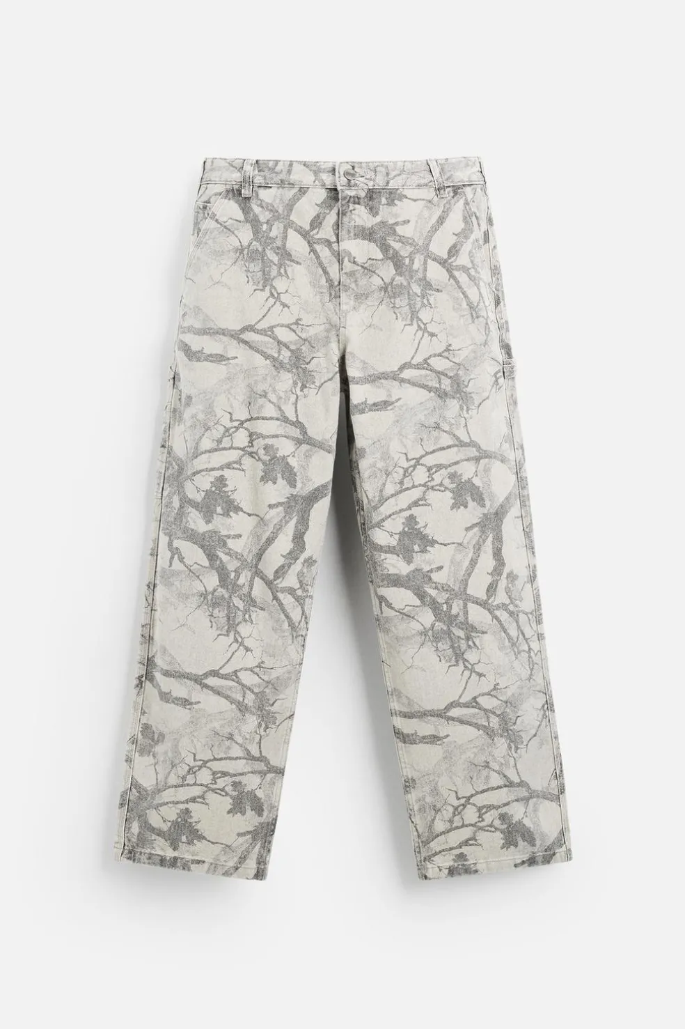 ZARA Calças^CALÇAS CARPINTERO COM ESTAMPADO Cinzento