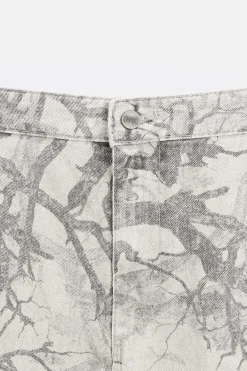 ZARA Calças^CALÇAS CARPINTERO COM ESTAMPADO Cinzento
